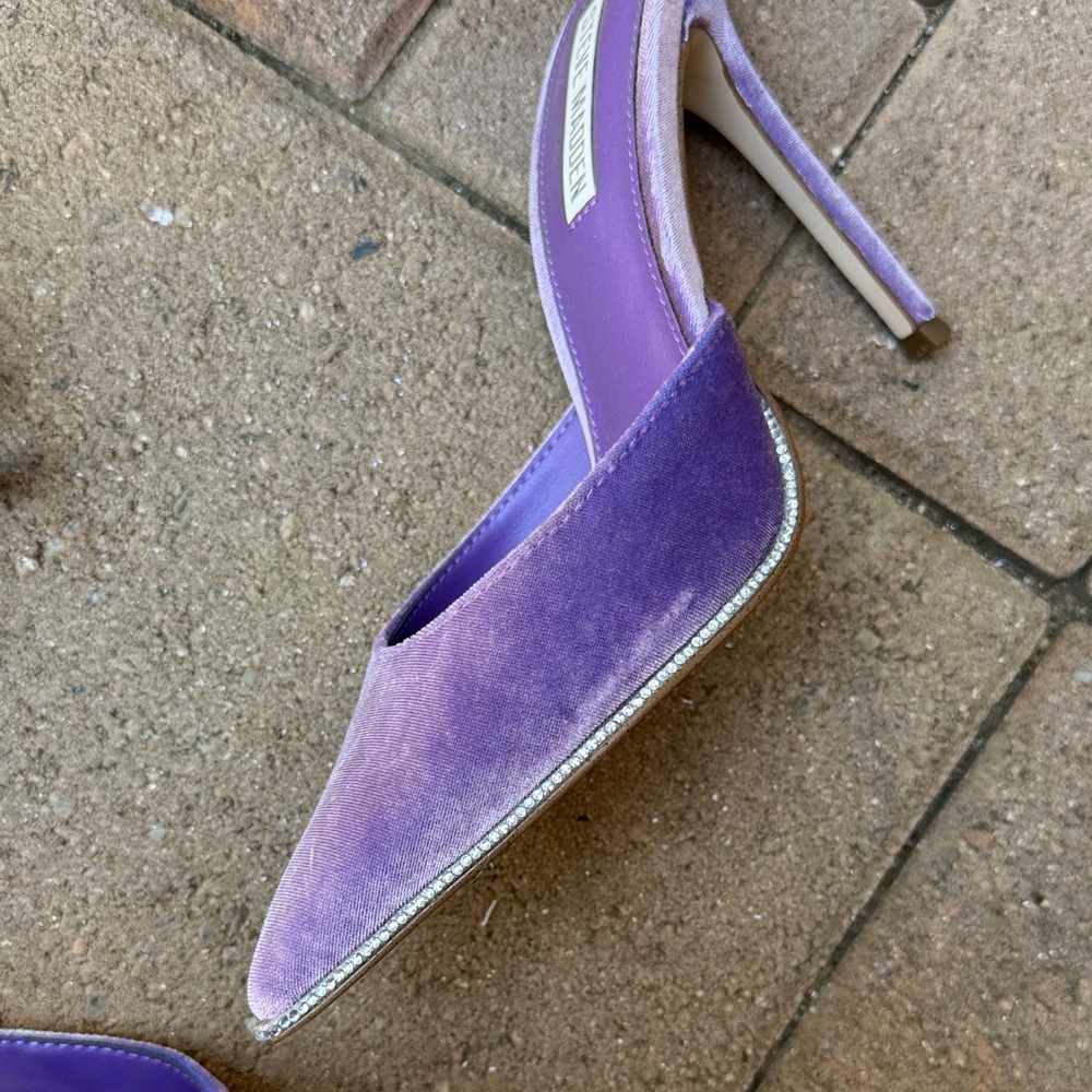 Steve Madden Emerson-V Velvet Rhinestone Ankle Wrap Dress Pumps purple 7.5M - Picture 3 of 9